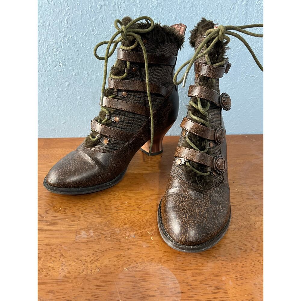 Hades Steampunk Victorian Inspired Boots size 8 Brown Faux Leather Whimsygoth